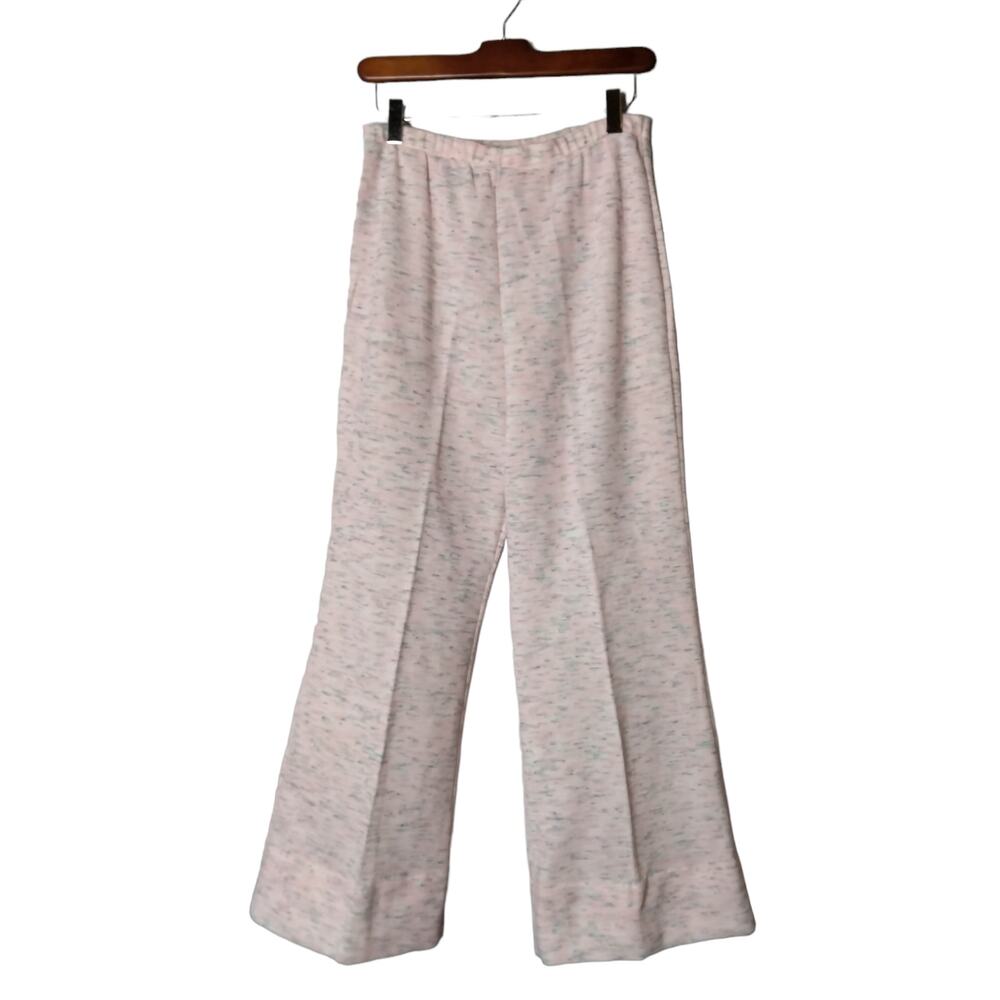 Vintage 70s Women's Sz 14 Leisure Suit Pants Flare Pink Spacedye Pull On Sweats